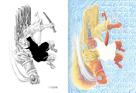 Hellboy Oddjobbers Original Diptych Drawing