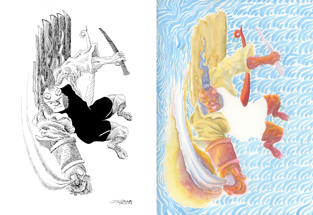 Hellboy Fountain Pen & Water Color Diptych