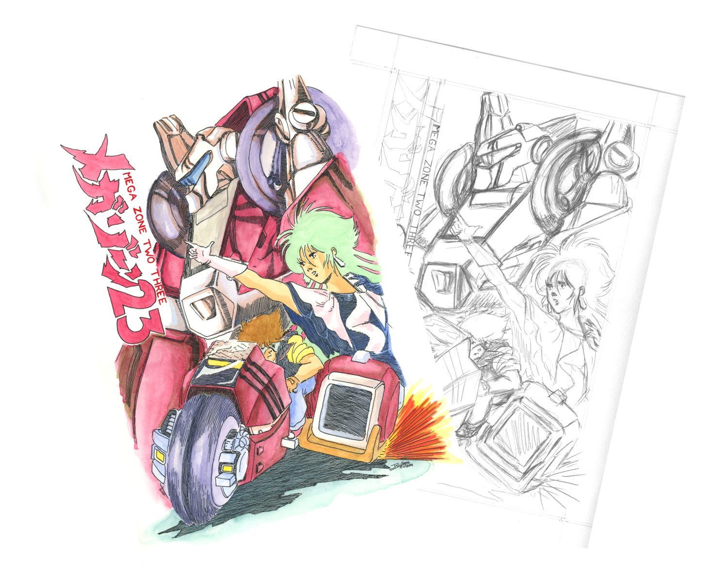 Megazone 23 Foldout Zine Cover Original Drawing