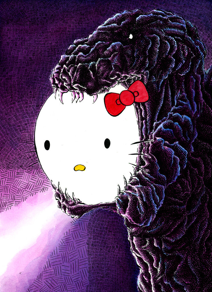 Shin Godzilla/Hello Kitty Ink Drawing
