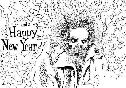 Home Alone Marve Electrocuted Happy New Year Fountain Pen Drawing Original Greeting Card Design