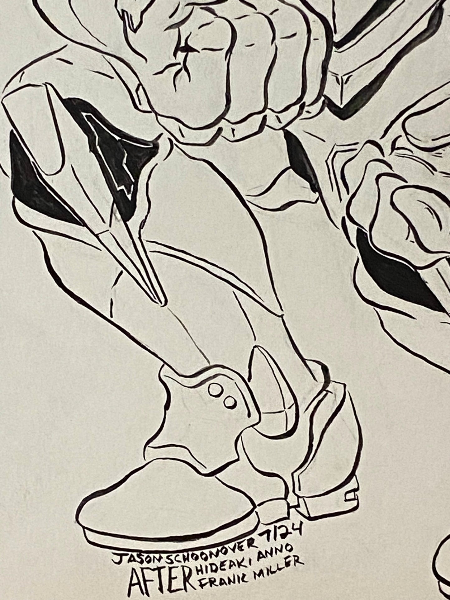 Eva 01 after Hideaki Anno after Frank Miller Original Ink Drawing