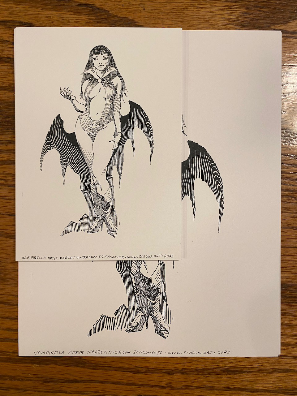 Vampirella after Frank Frazetta Pen and Ink Art Print