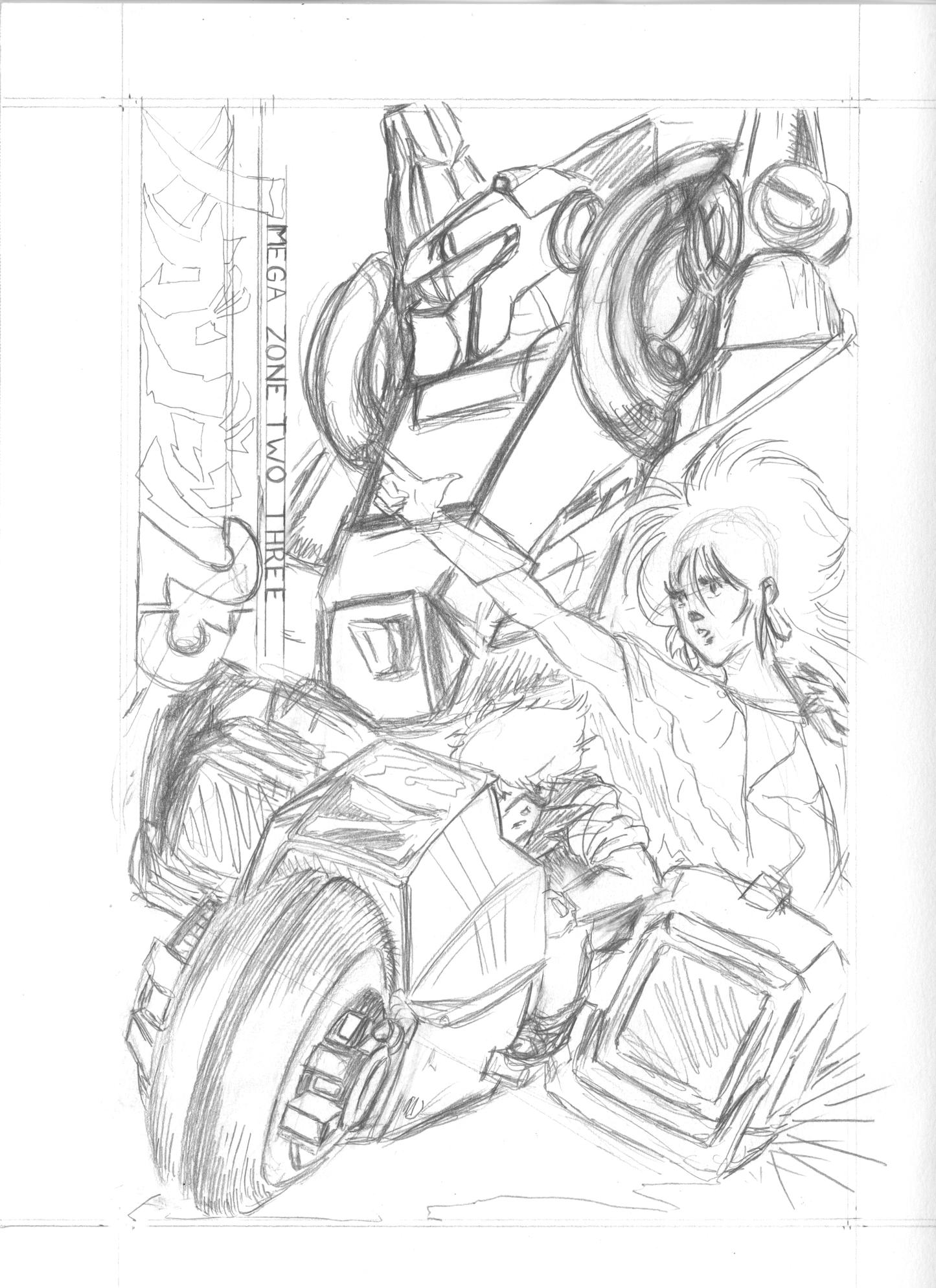 Megazone 23 Foldout Zine Cover Original Drawing